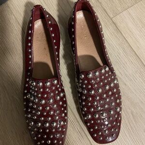 Studded Burgundy Slip-On Flats
